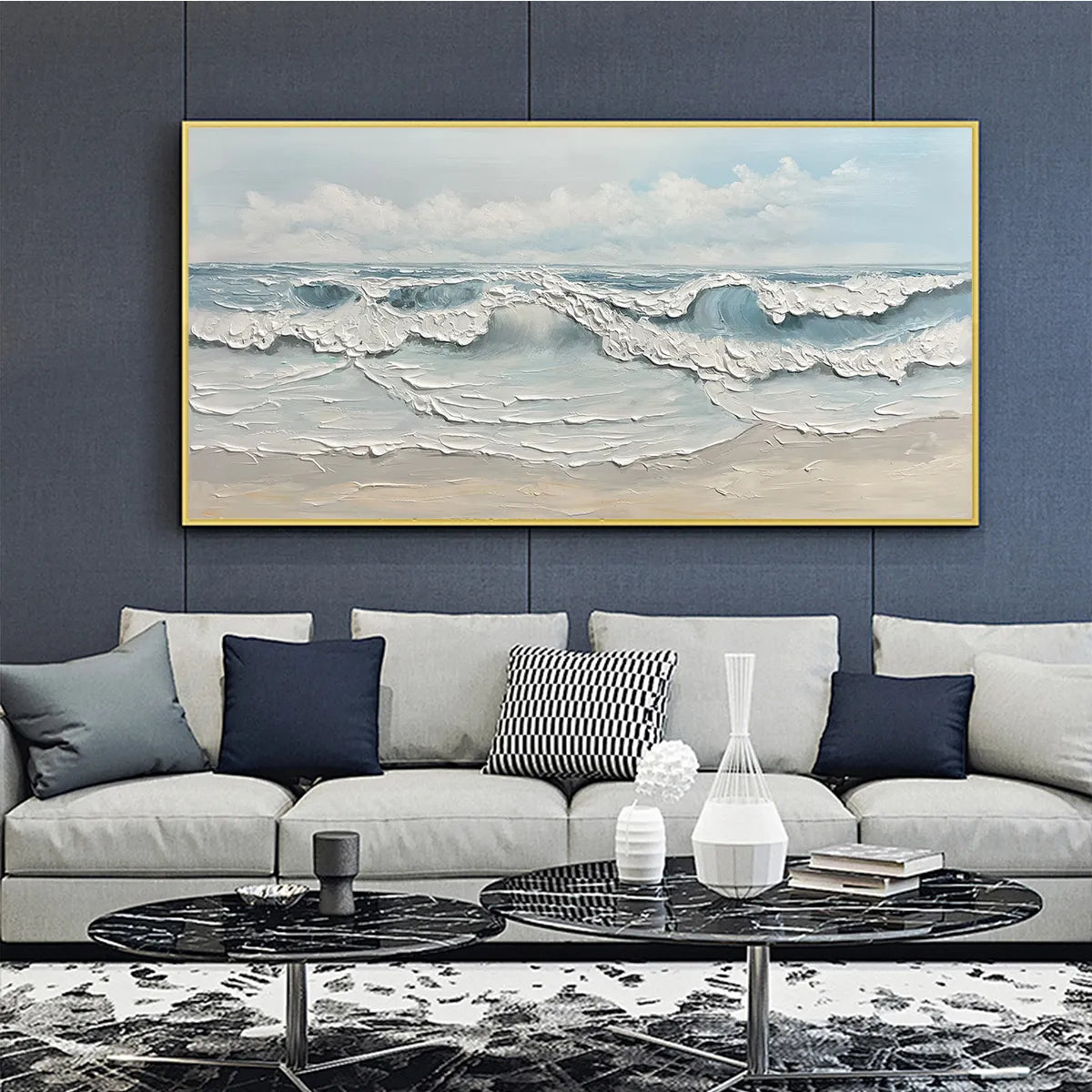 COASTAL SERENITY: Textured Ocean Waves Seascape Oil Painting - Image 2