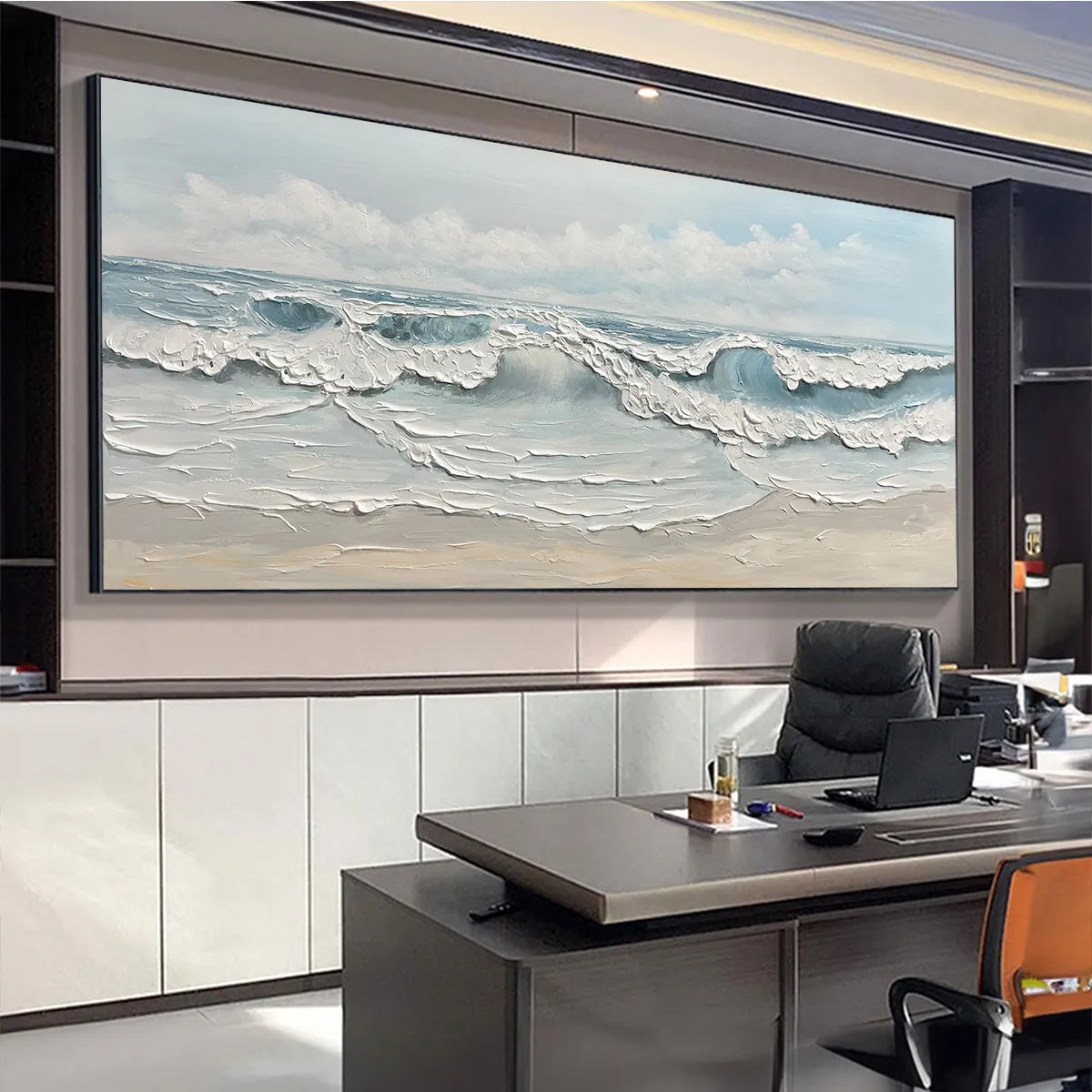 COASTAL SERENITY: Textured Ocean Waves Seascape Oil Painting - Image 5