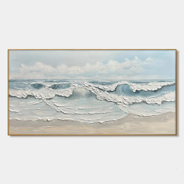 COASTAL SERENITY: Textured Ocean Waves Seascape Oil Painting