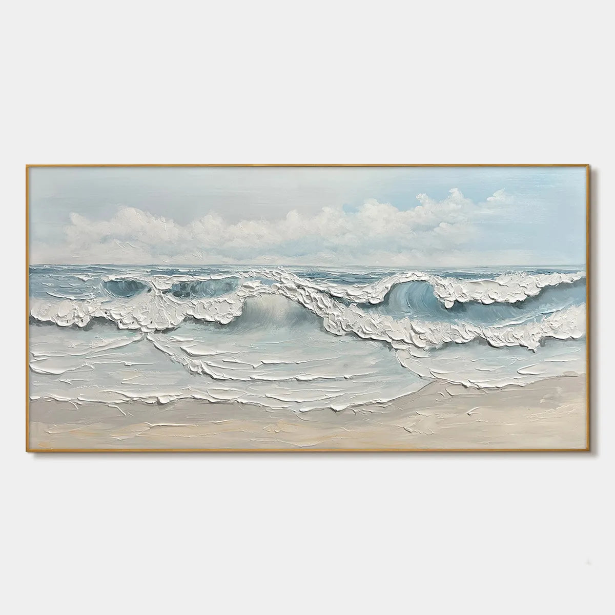 COASTAL SERENITY: Textured Ocean Waves Seascape Oil Painting