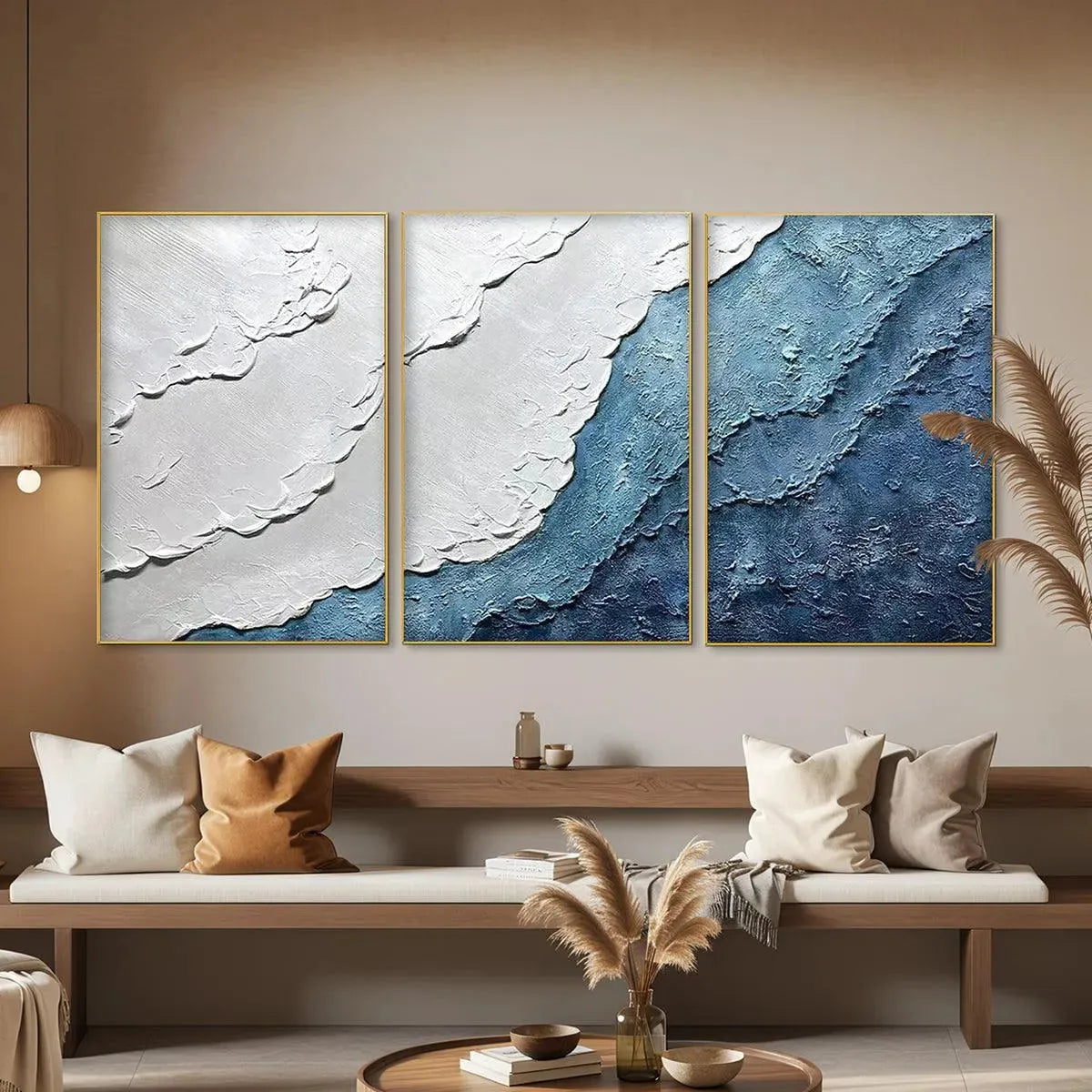 TEXTURED OCEANSCAPE TRIPTYCH: Textured Abstract Painting Set of 3 - Image 5