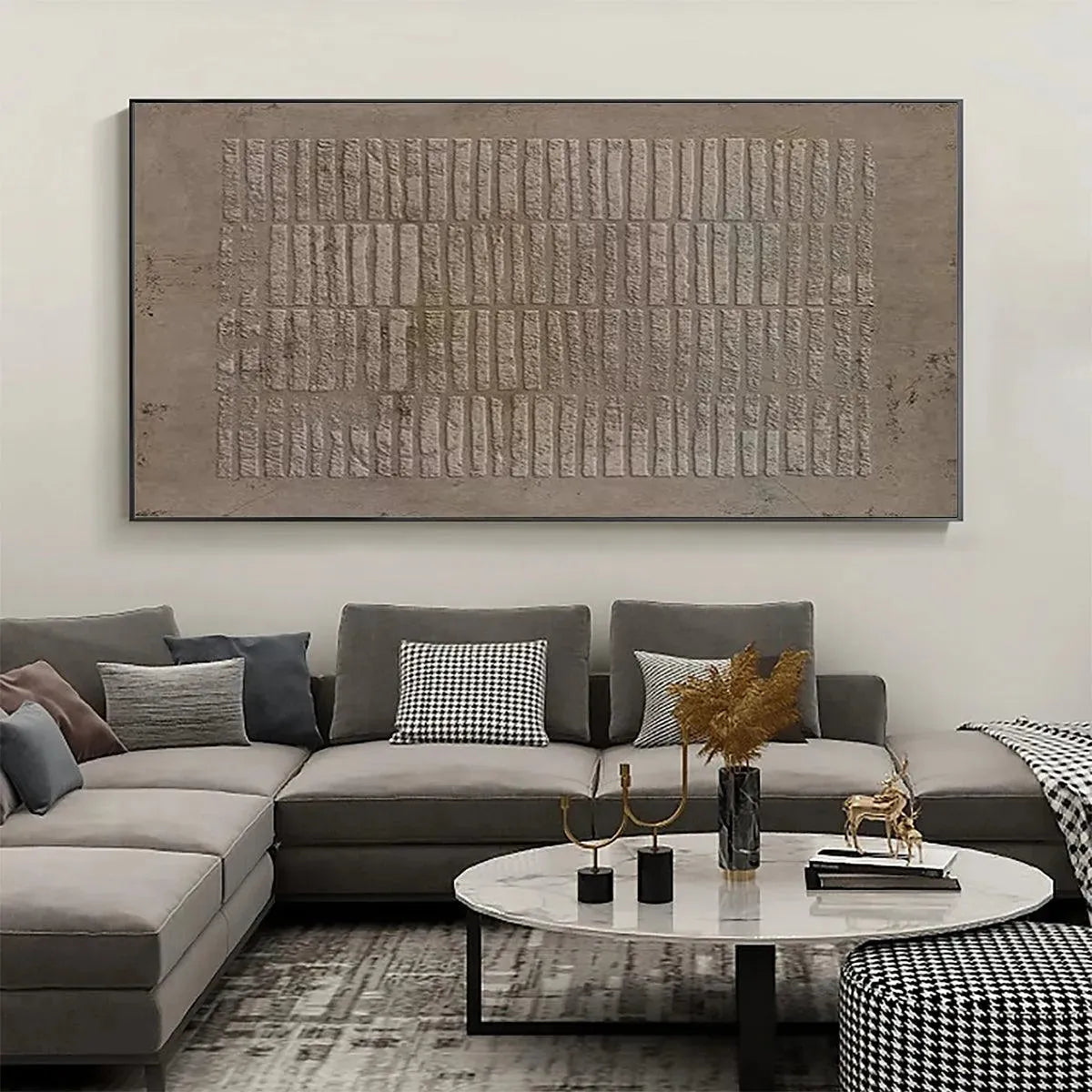 TEXTURED RECTANGLE ARRAY: Minimalist Textured Painting in Brown - Image 2