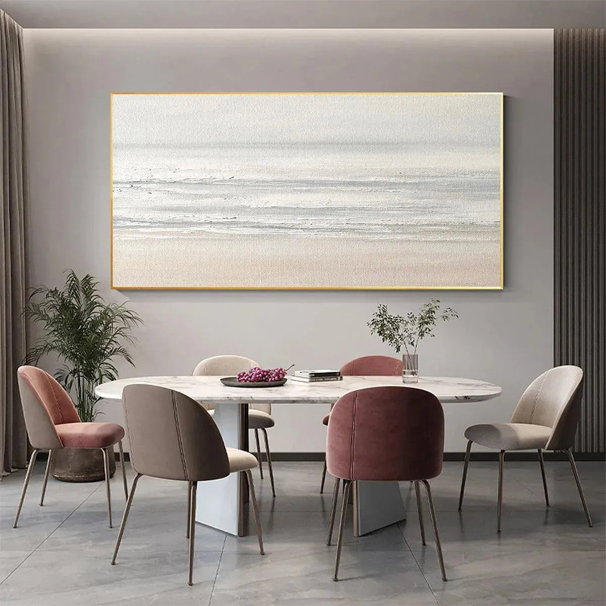TRANQUIL COAST: Minimalist Coastal Landscape Painting in Neutral Tones - Image 2