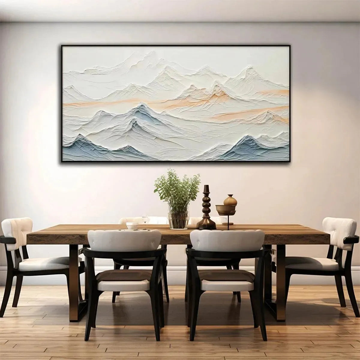 TRANQUIL PEAKS: Textured Abstract Mountain Landscape Painting in Beige and Blue - Image 8