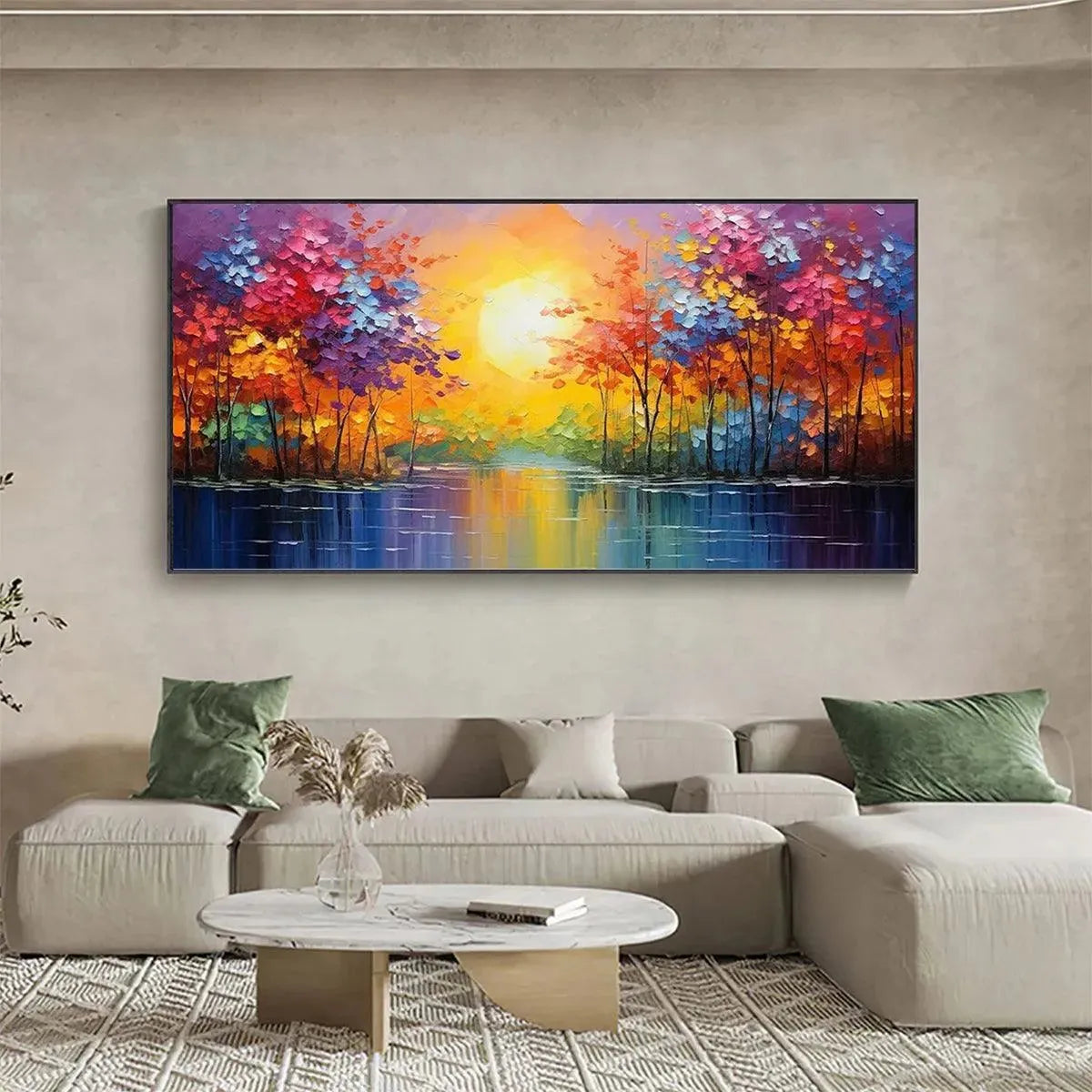 TWILIGHT REFLECTIONS: Colorful Landscape Painting of Trees by the Water - Image 8