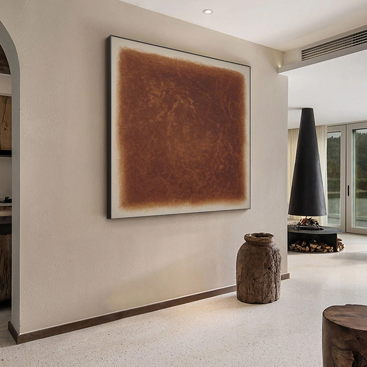 UMBRA: Textured Abstract Square Brown Oil Painting - Image 7
