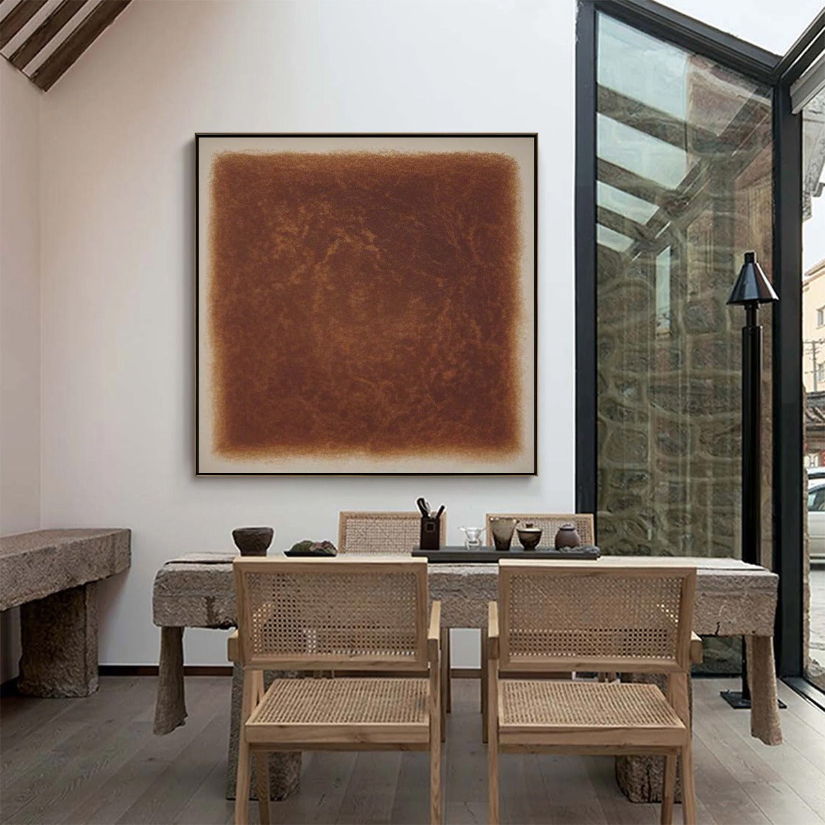 UMBRA: Textured Abstract Square Brown Oil Painting - Image 8