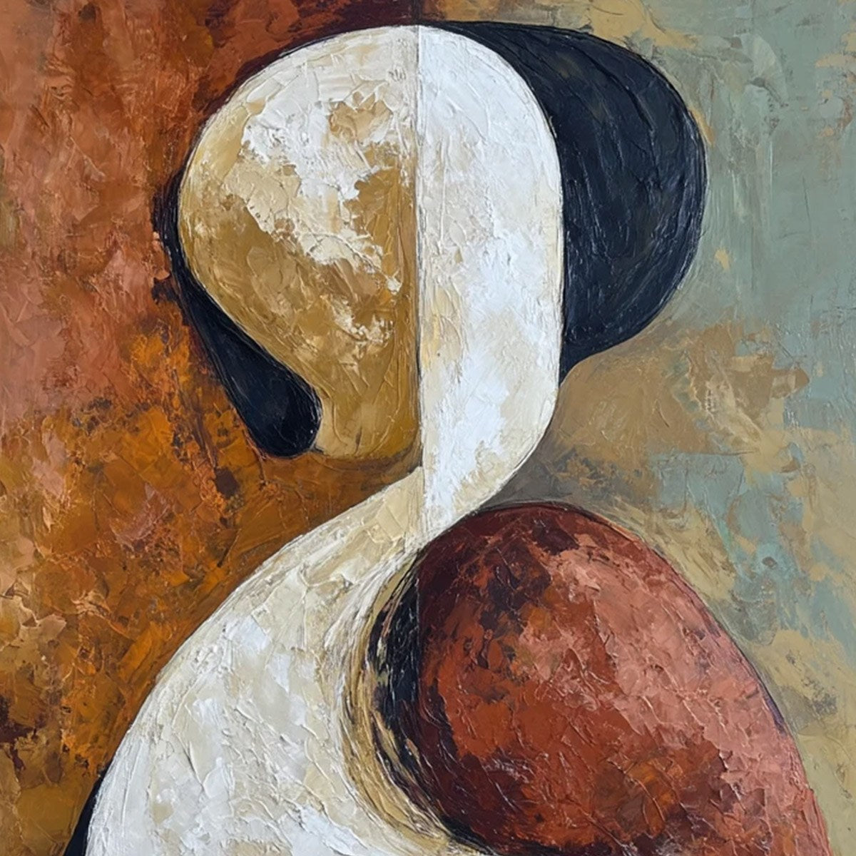 UNITY: Textured Abstract Figurative Oil Painting of Embracing Forms - Image 3