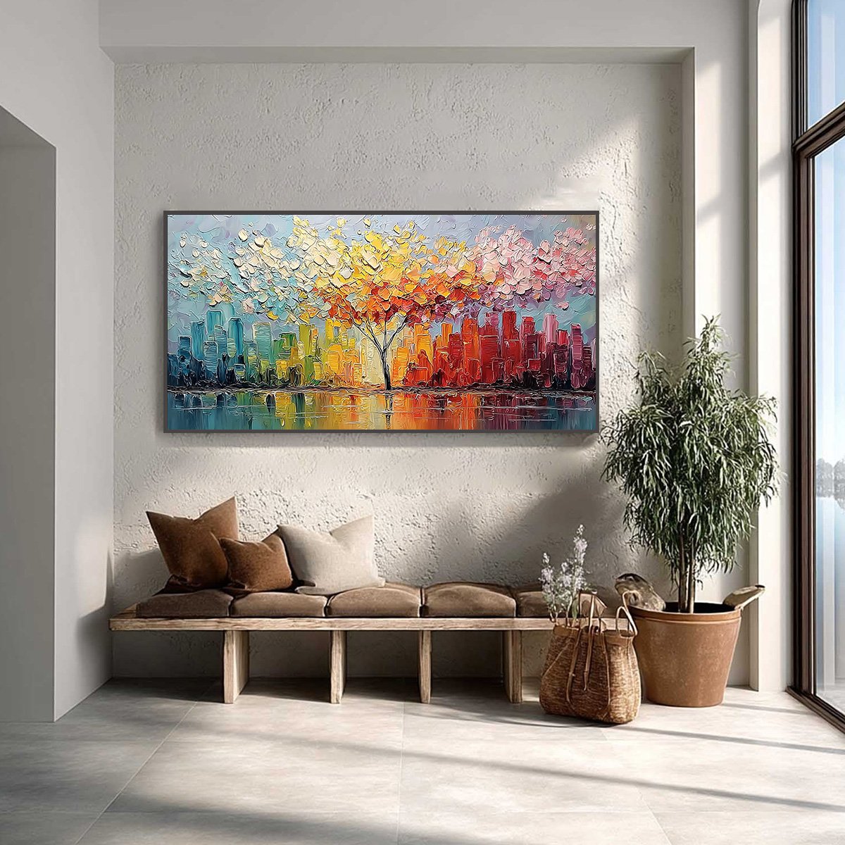 URBAN BLOOM: Colorful Textured Impasto Cityscape Painting - Image 2
