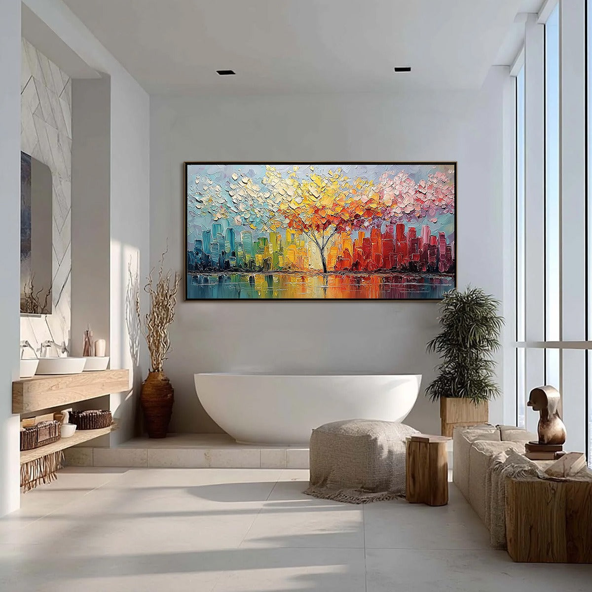 URBAN BLOOM: Colorful Textured Impasto Cityscape Painting - Image 4