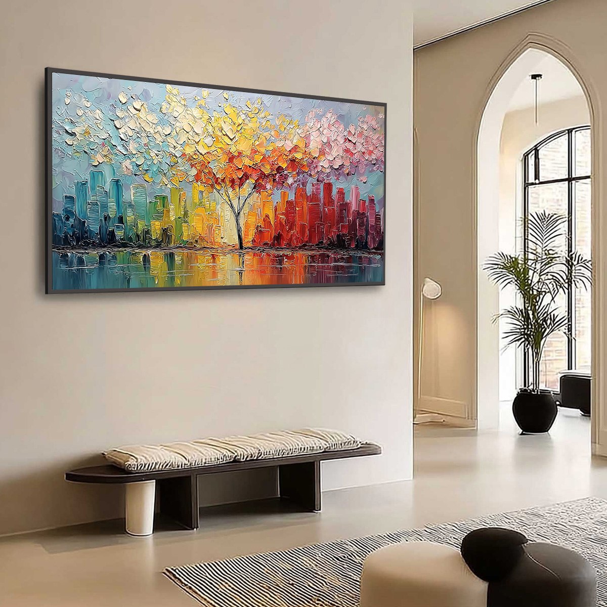 URBAN BLOOM: Colorful Textured Impasto Cityscape Painting - Image 7