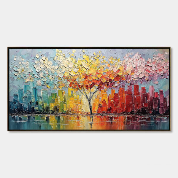 URBAN BLOOM: Colorful Textured Impasto Cityscape Painting