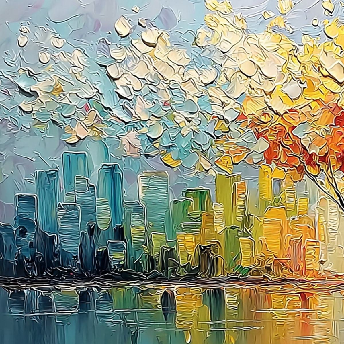 URBAN BLOOM: Colorful Textured Impasto Cityscape Painting - Image 3