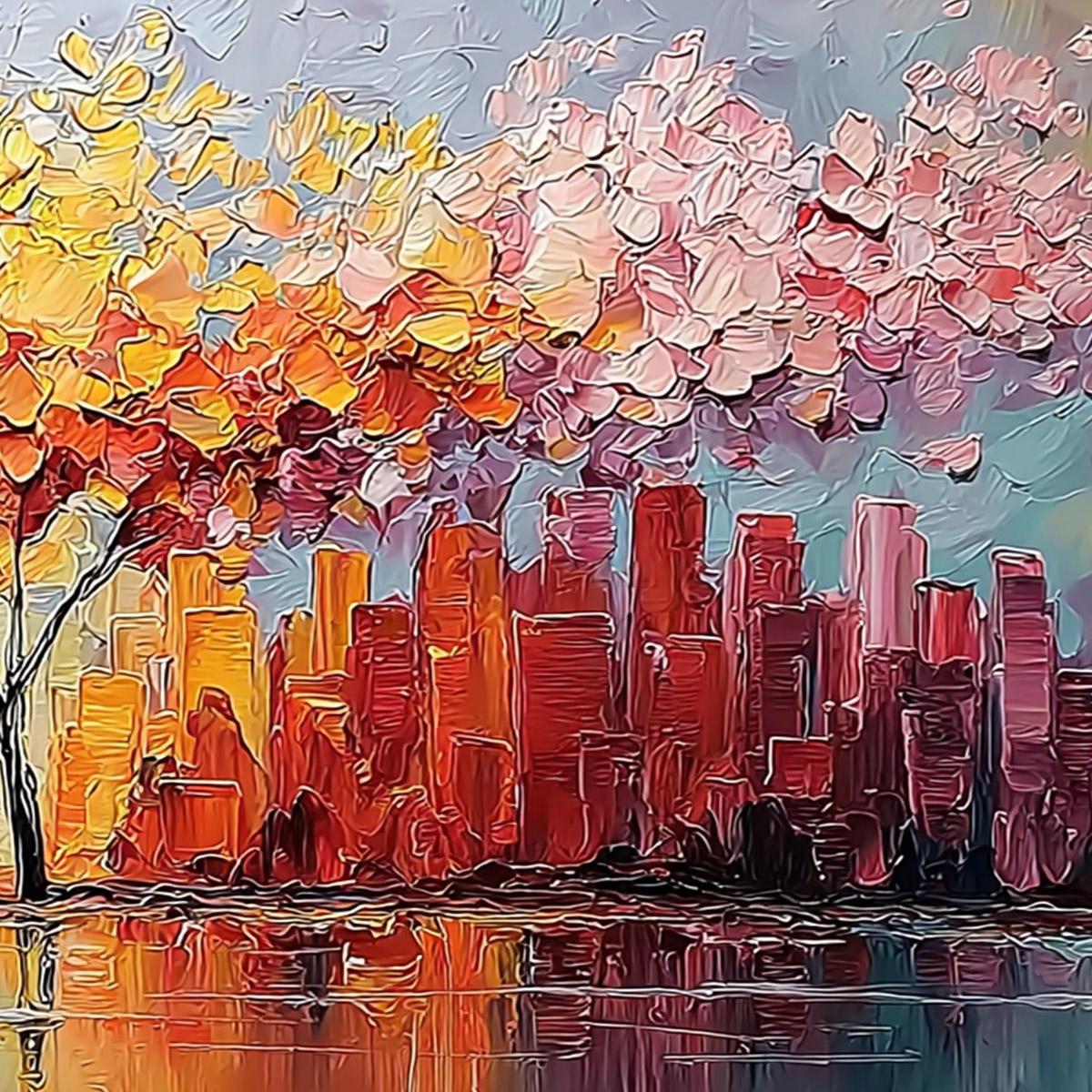 URBAN BLOOM: Colorful Textured Impasto Cityscape Painting - Image 5
