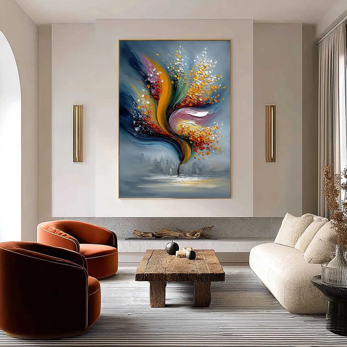 URBAN BLOOM: Textured Abstract Cityscape Palette Knife Painting - Image 2