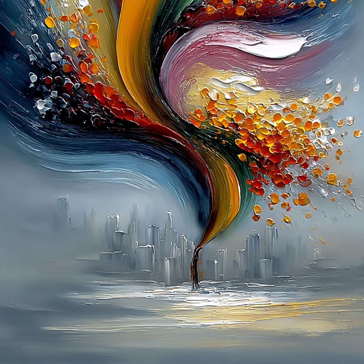 URBAN BLOOM: Textured Abstract Cityscape Palette Knife Painting - Image 5