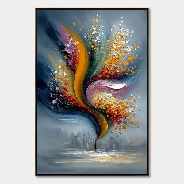 URBAN BLOOM: Textured Abstract Cityscape Palette Knife Painting