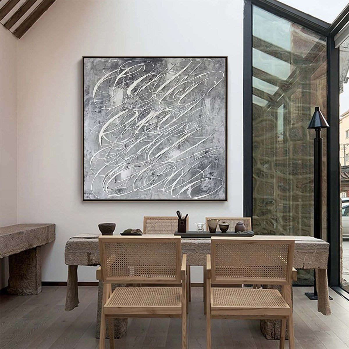 URBAN CALLIGRAPHY: Textured Monochrome Abstract Calligraphy Painting - Image 4