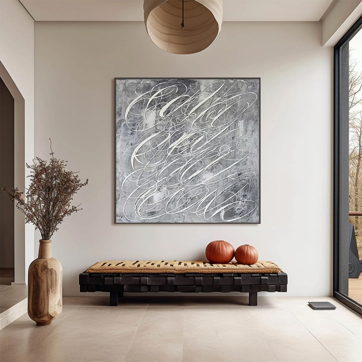URBAN CALLIGRAPHY: Textured Monochrome Abstract Calligraphy Painting - Image 2