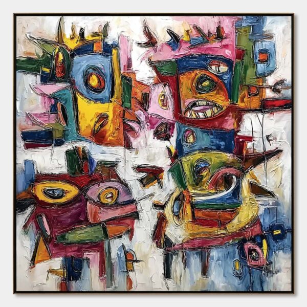 URBAN CARNIVAL: Large Colorful Abstract Impasto Painting for Modern Decor
