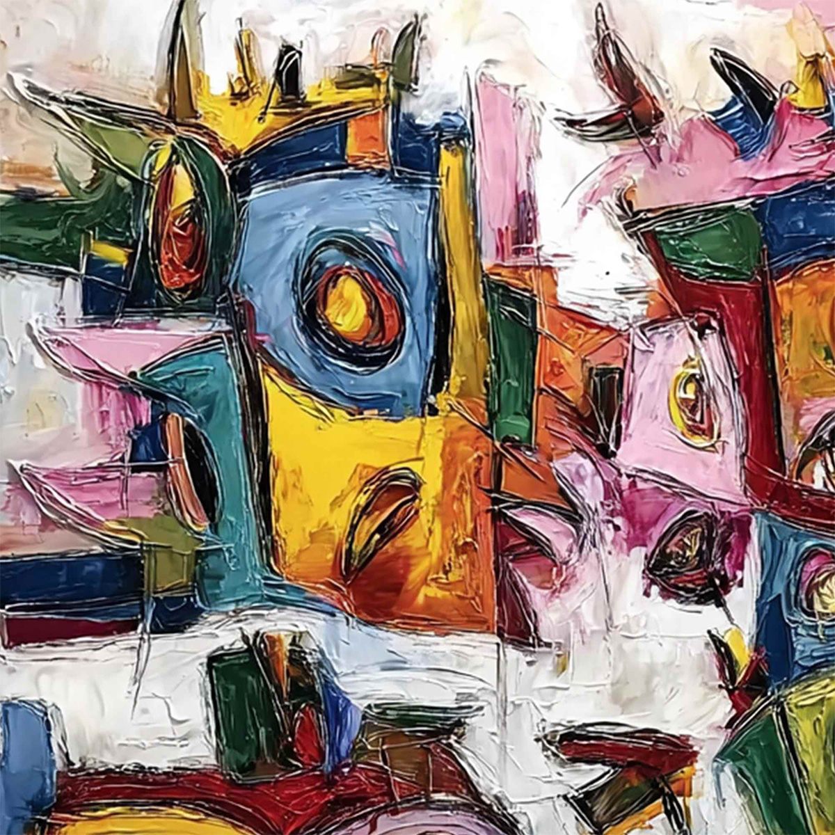 URBAN CARNIVAL: Large Colorful Abstract Impasto Painting for Modern Decor - Image 3