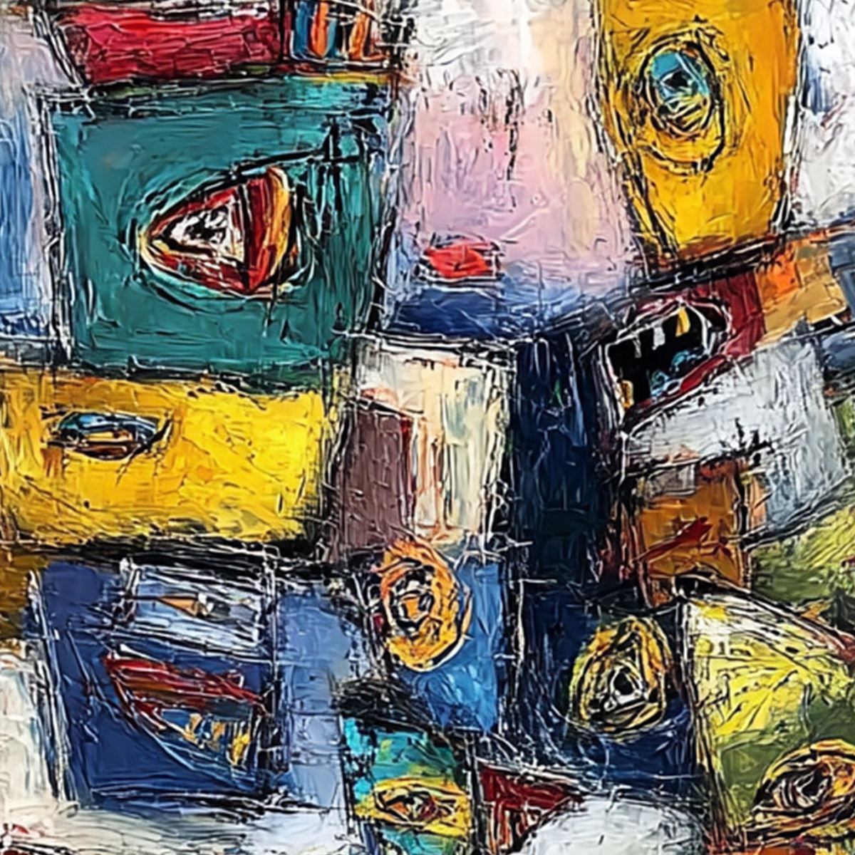 CONFRONTATION-Vibrant-Abstract-Figurative-Expressionist-Painting - Image 5
