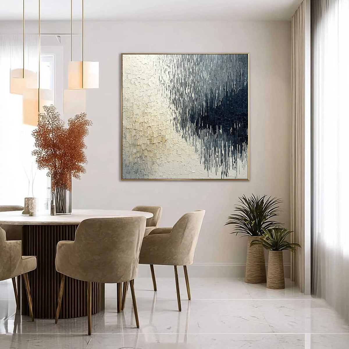URBAN CASCADE: Large Square Textured Monochrome Abstract Painting - Image 4