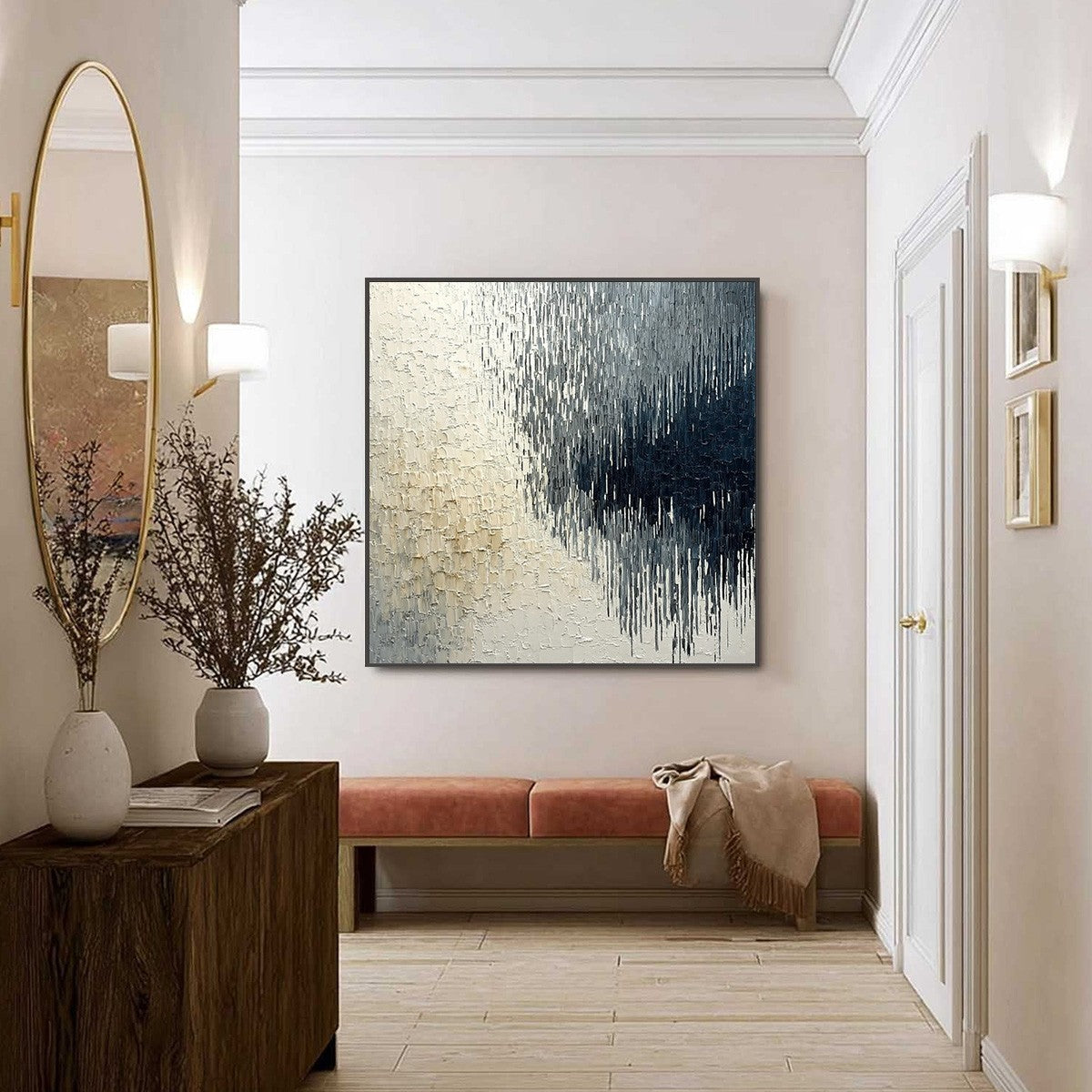 URBAN CASCADE: Large Square Textured Monochrome Abstract Painting - Image 6
