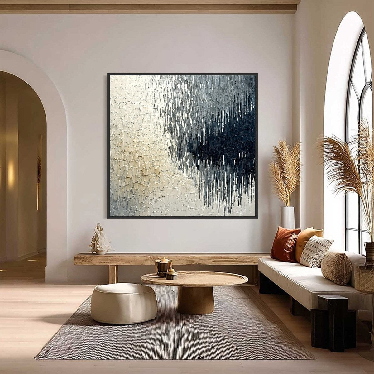URBAN CASCADE: Large Square Textured Monochrome Abstract Painting - Image 2