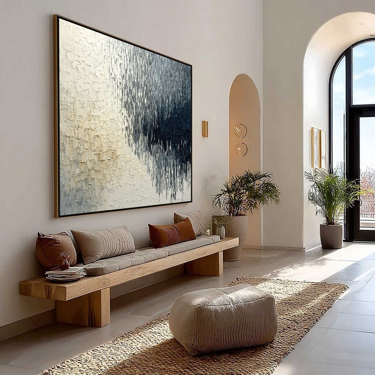 URBAN CASCADE: Large Square Textured Monochrome Abstract Painting - Image 7