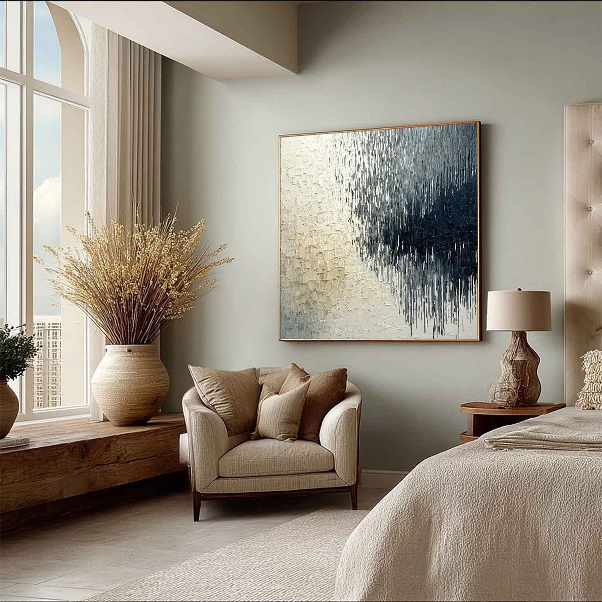 URBAN CASCADE: Large Square Textured Monochrome Abstract Painting - Image 8