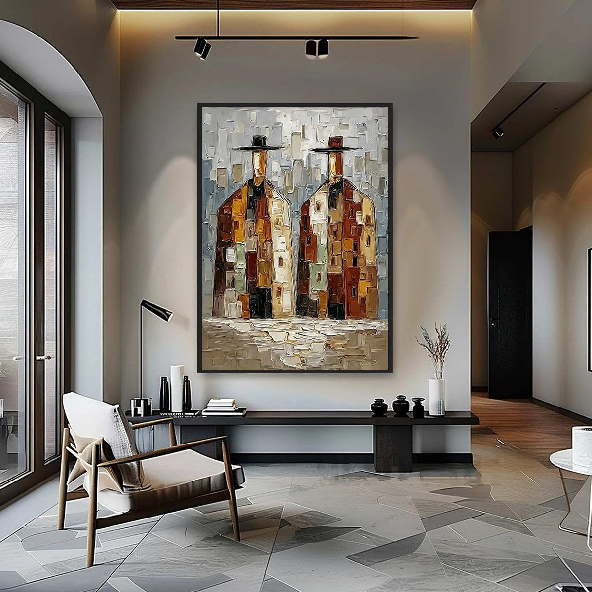 URBAN COMPANIONS: Textured Abstract Figurative Impasto Painting - Image 4