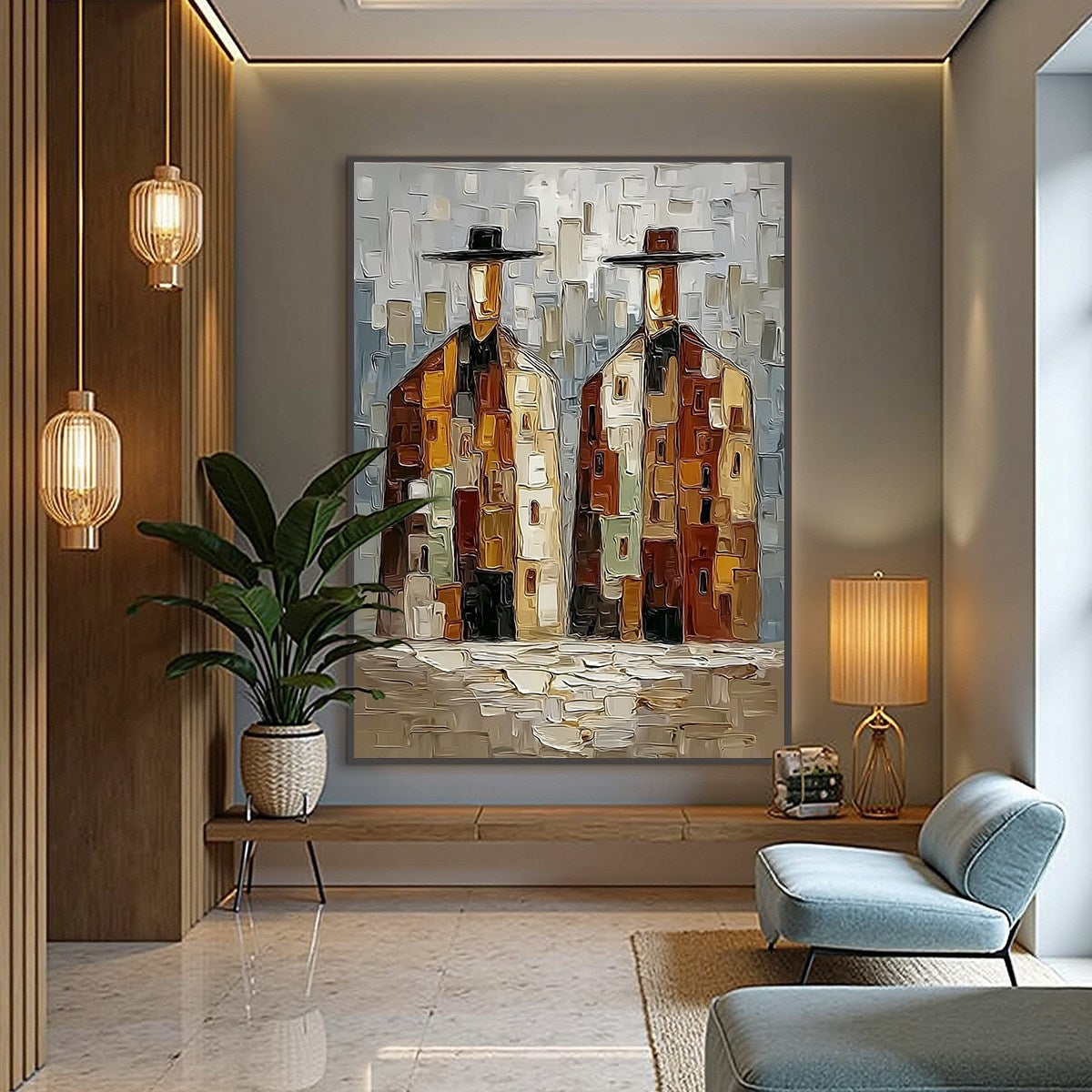 URBAN COMPANIONS: Textured Abstract Figurative Impasto Painting - Image 6