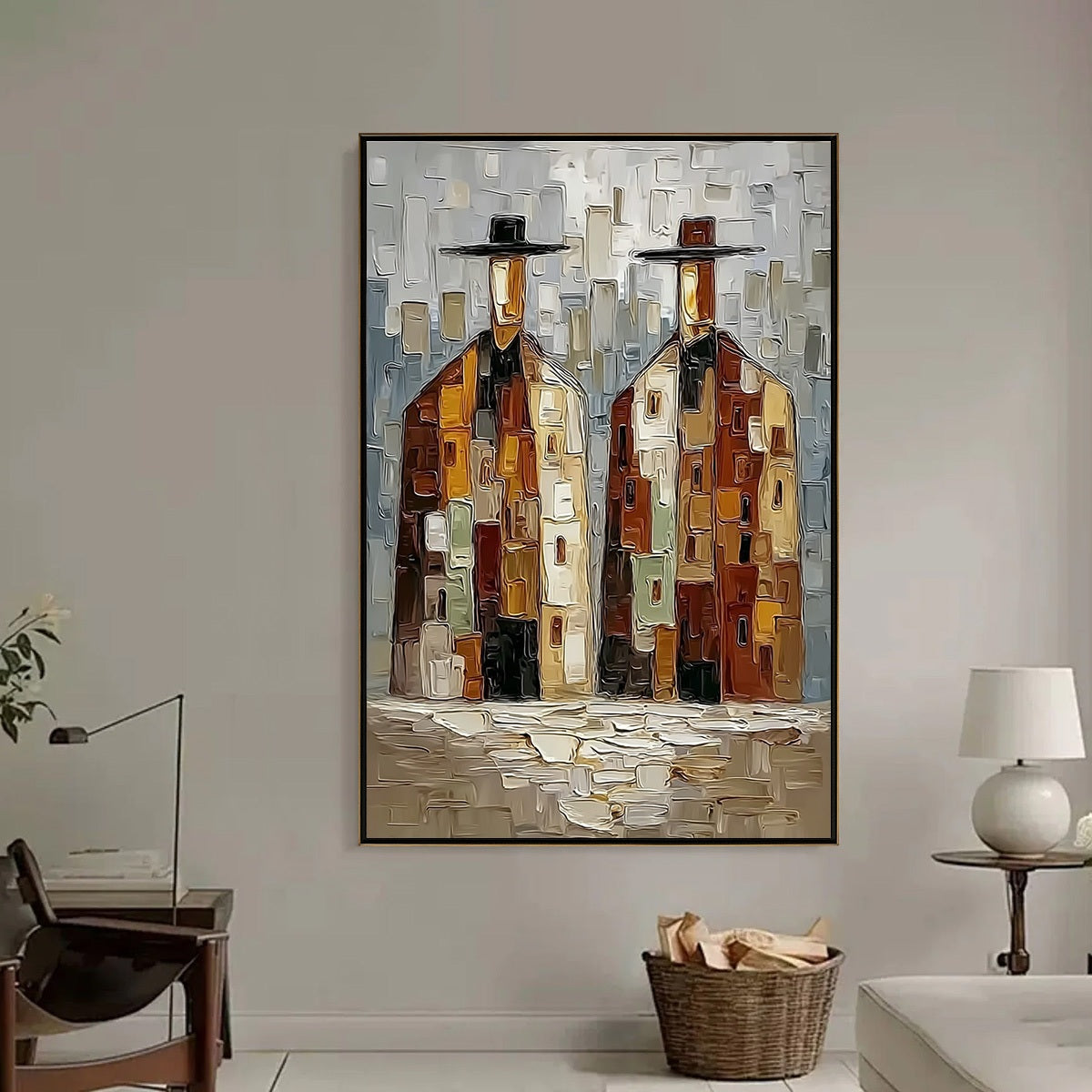 URBAN COMPANIONS: Textured Abstract Figurative Impasto Painting - Image 2
