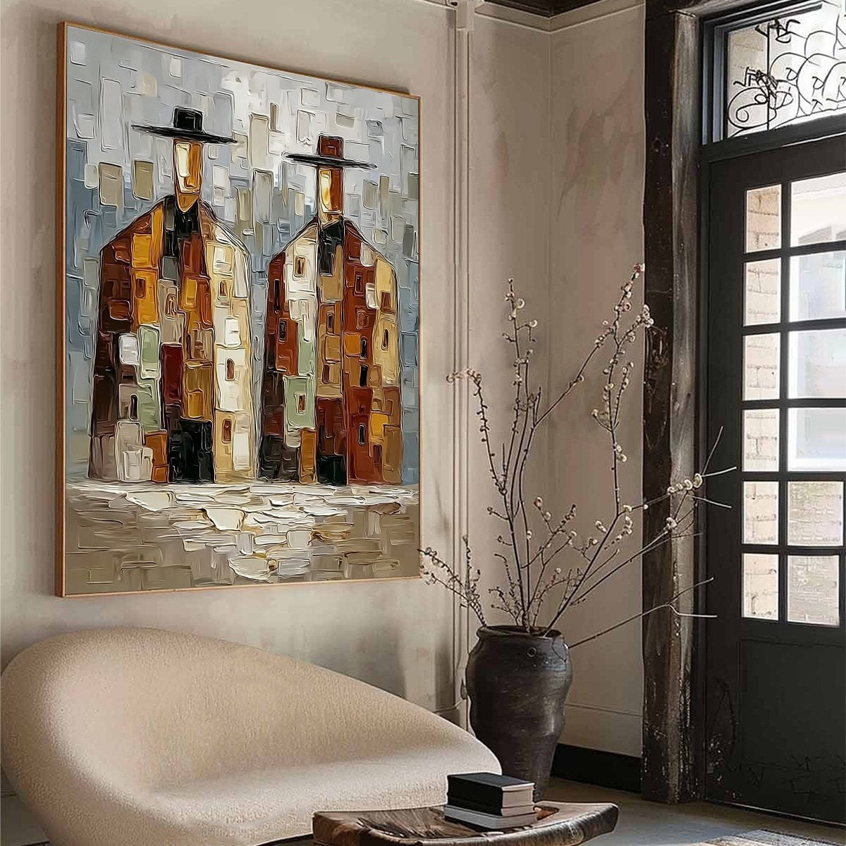 URBAN COMPANIONS: Textured Abstract Figurative Impasto Painting - Image 8