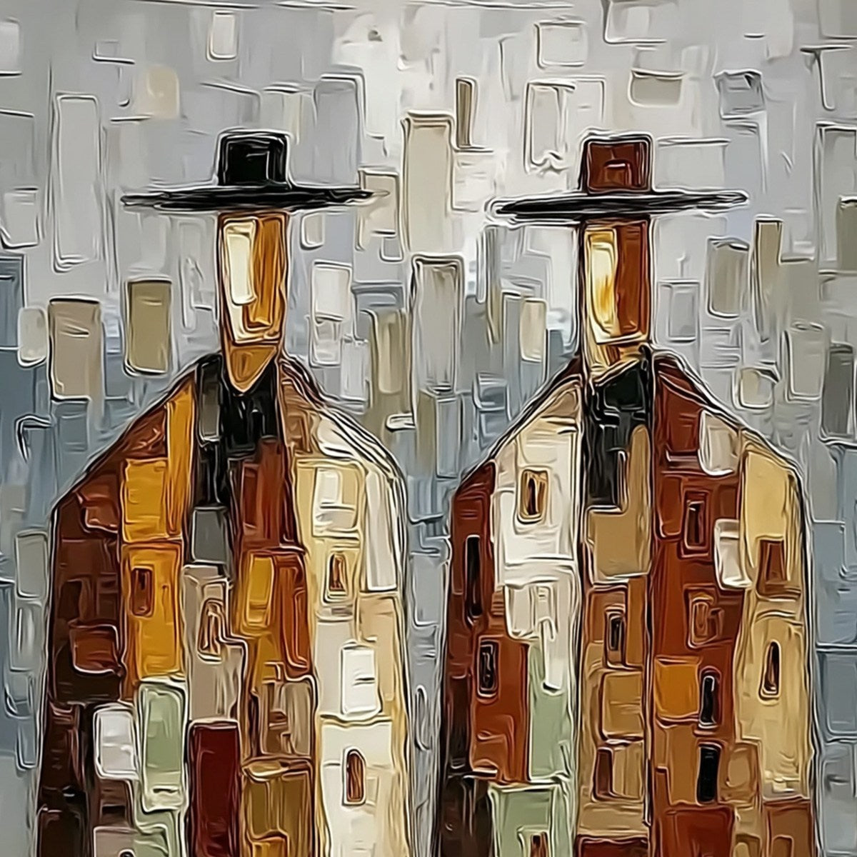 URBAN COMPANIONS: Textured Abstract Figurative Impasto Painting - Image 3