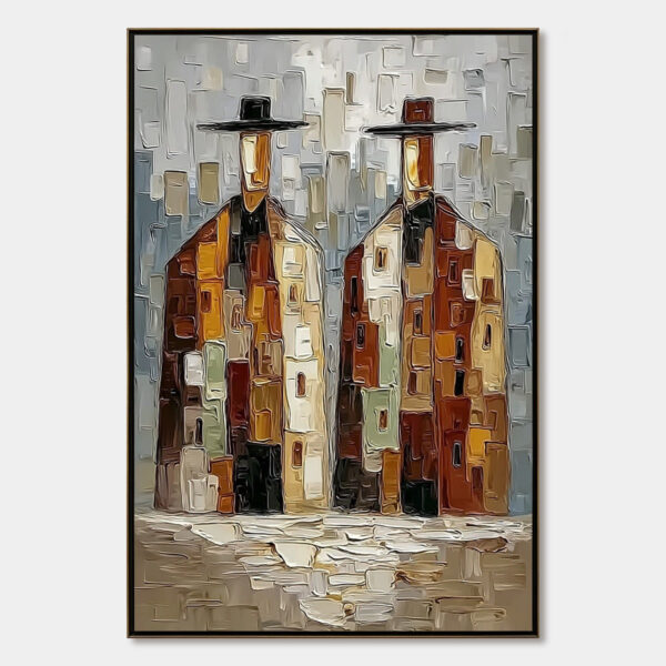 URBAN COMPANIONS: Textured Abstract Figurative Impasto Painting