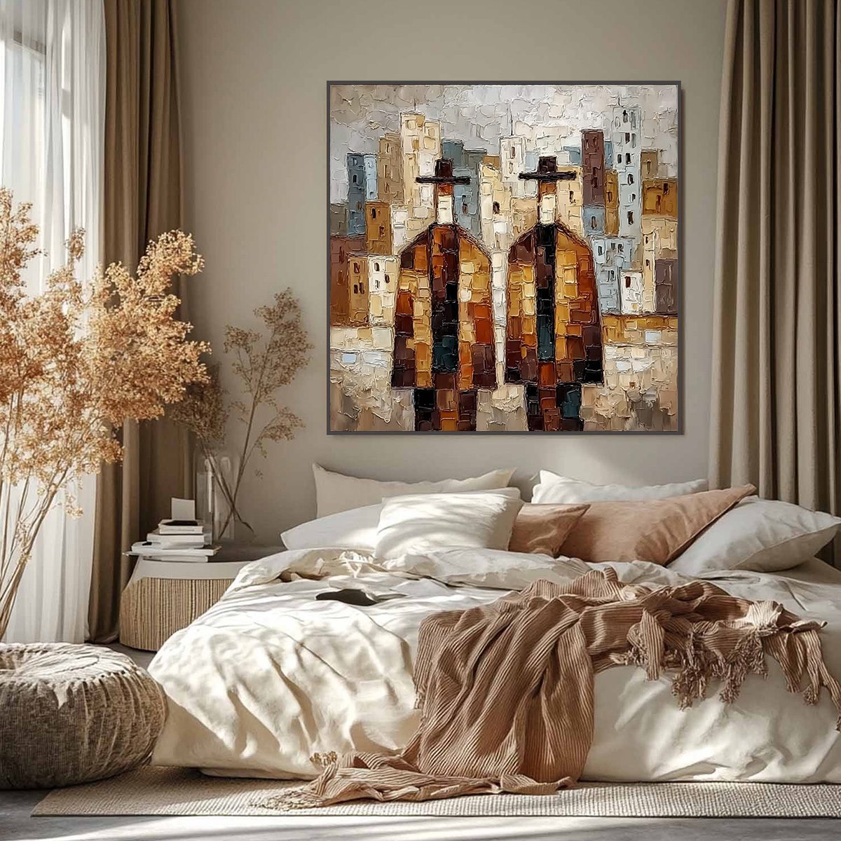 URBAN COMPANIONS: Textured Figurative Cityscape Palette Knife Painting - Image 2