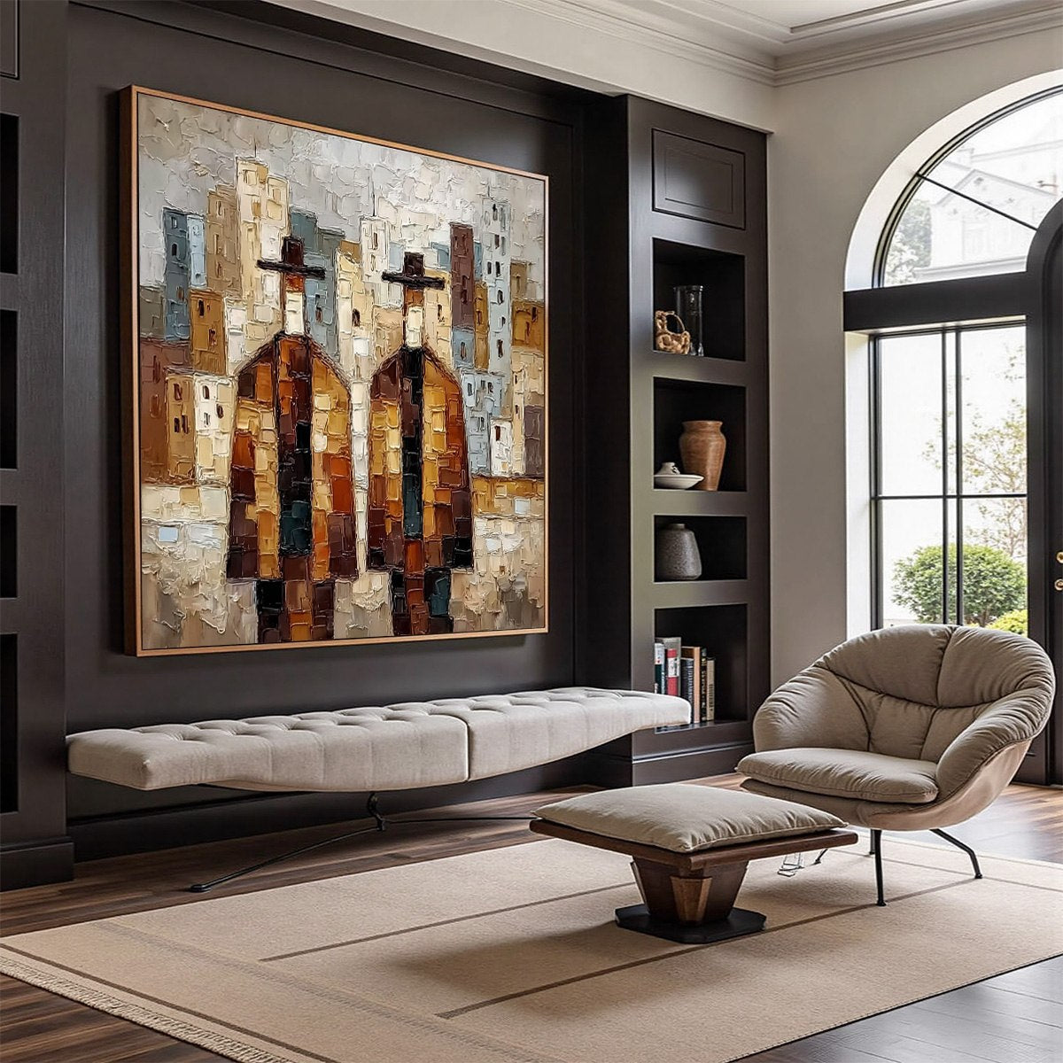 URBAN COMPANIONS: Textured Figurative Cityscape Palette Knife Painting - Image 7