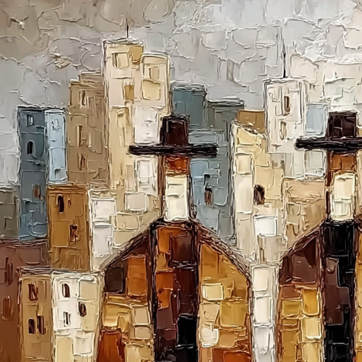 URBAN COMPANIONS: Textured Figurative Cityscape Palette Knife Painting - Image 5