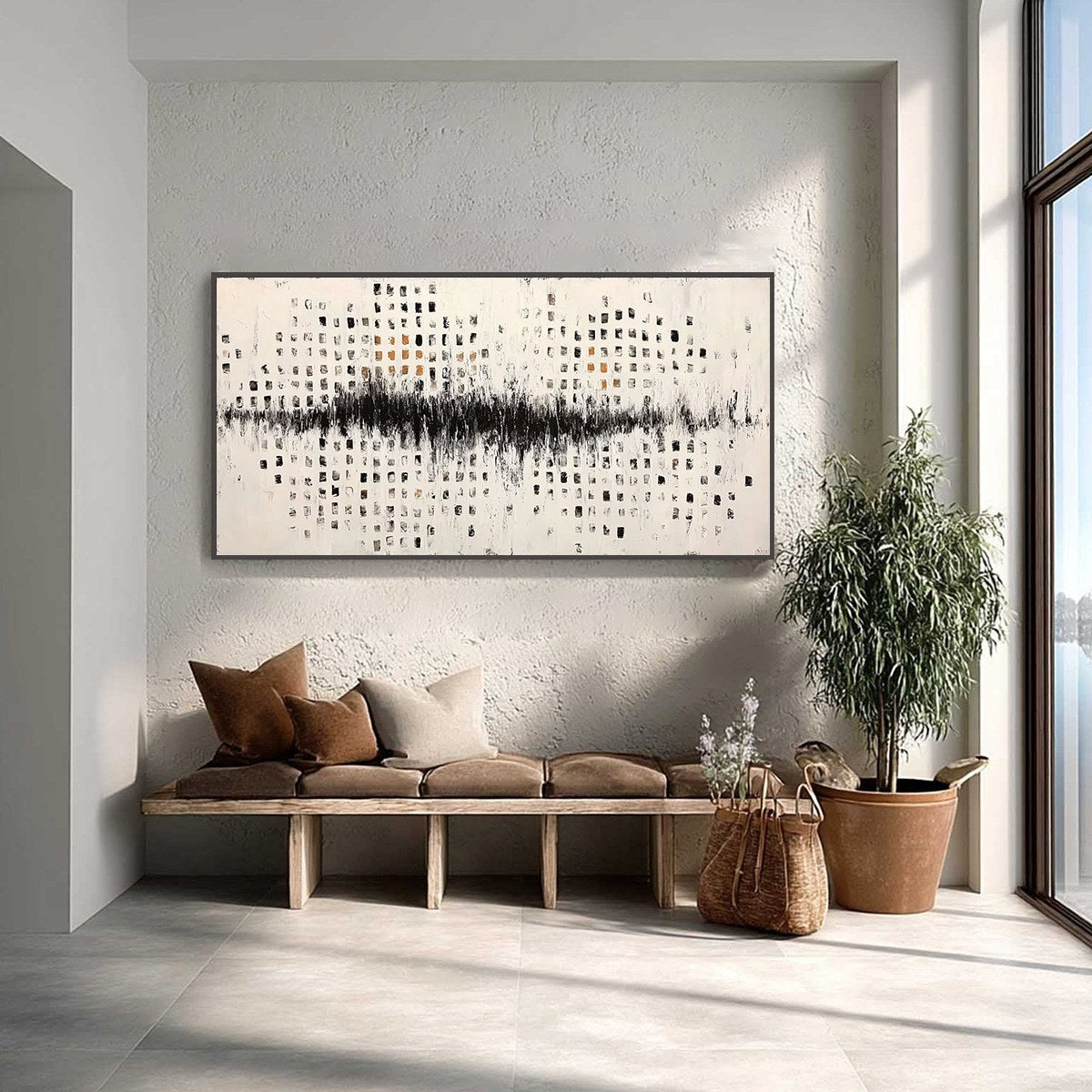 URBAN ECHO: Large Black and White Textured Abstract Painting - Image 2