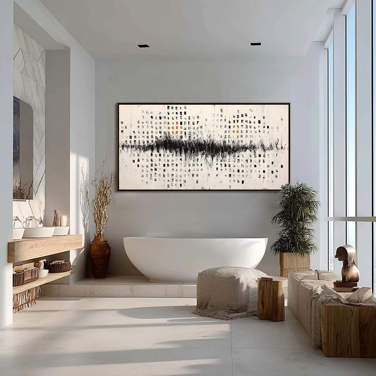 URBAN ECHO: Large Black and White Textured Abstract Painting - Image 4