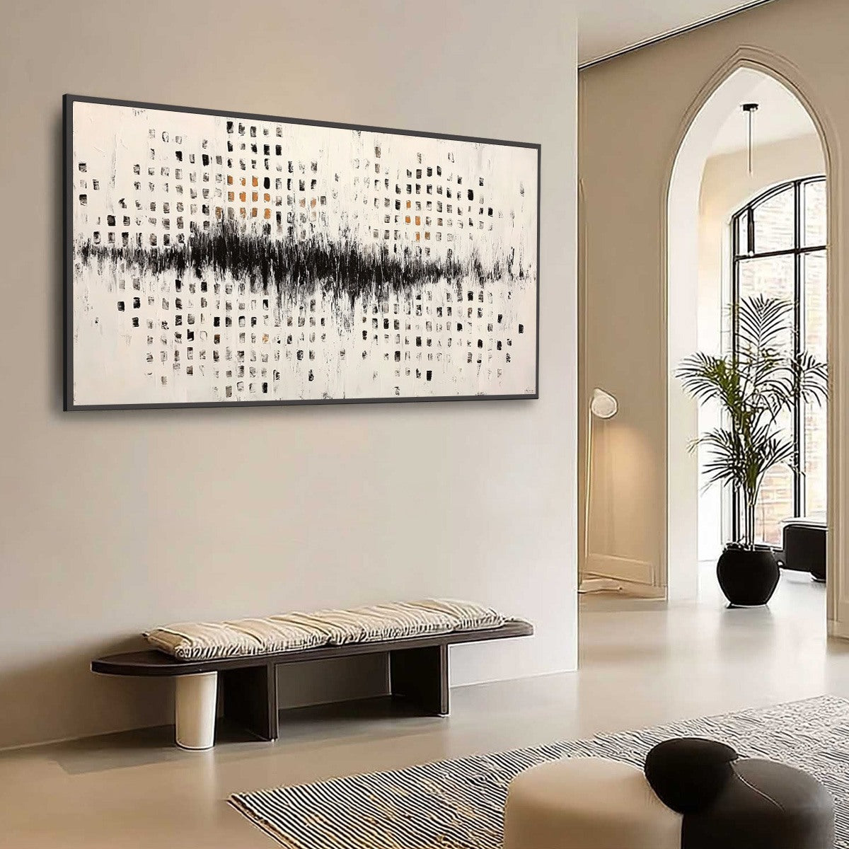 URBAN ECHO: Large Black and White Textured Abstract Painting - Image 7