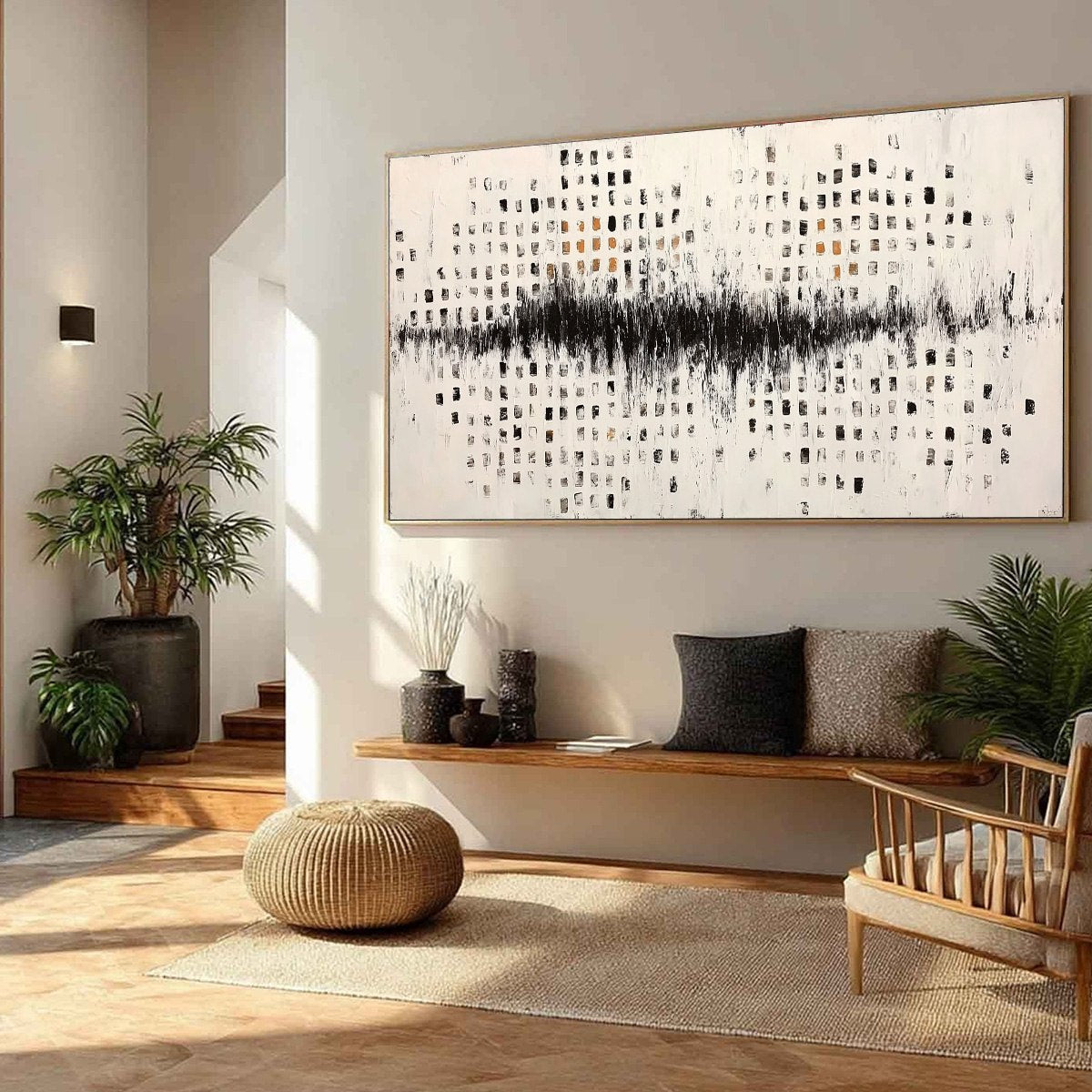 URBAN ECHO: Large Black and White Textured Abstract Painting - Image 8