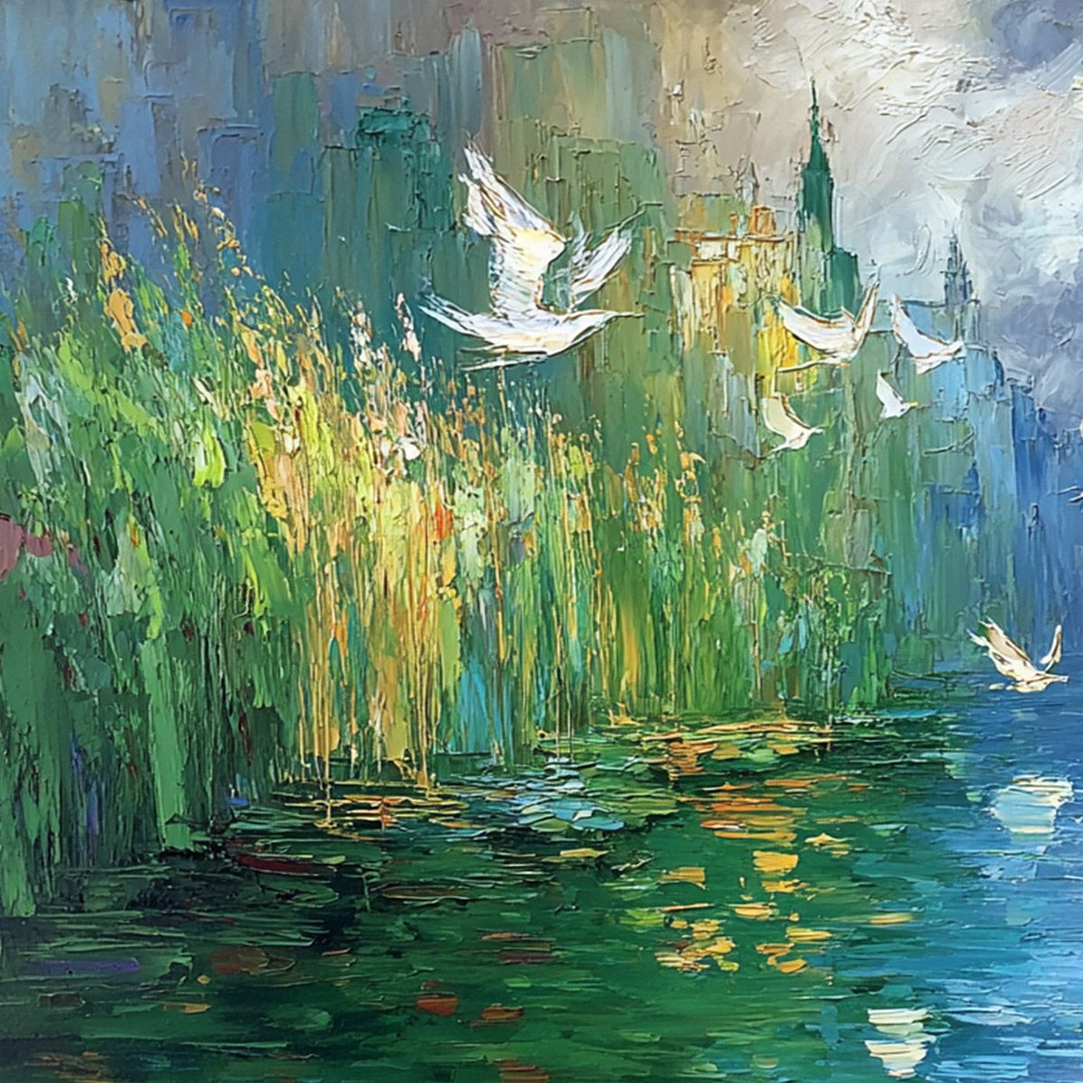 URBAN EXODUS: Colorful Abstract Cityscape Painting with Palette Knife Texture - Image 3