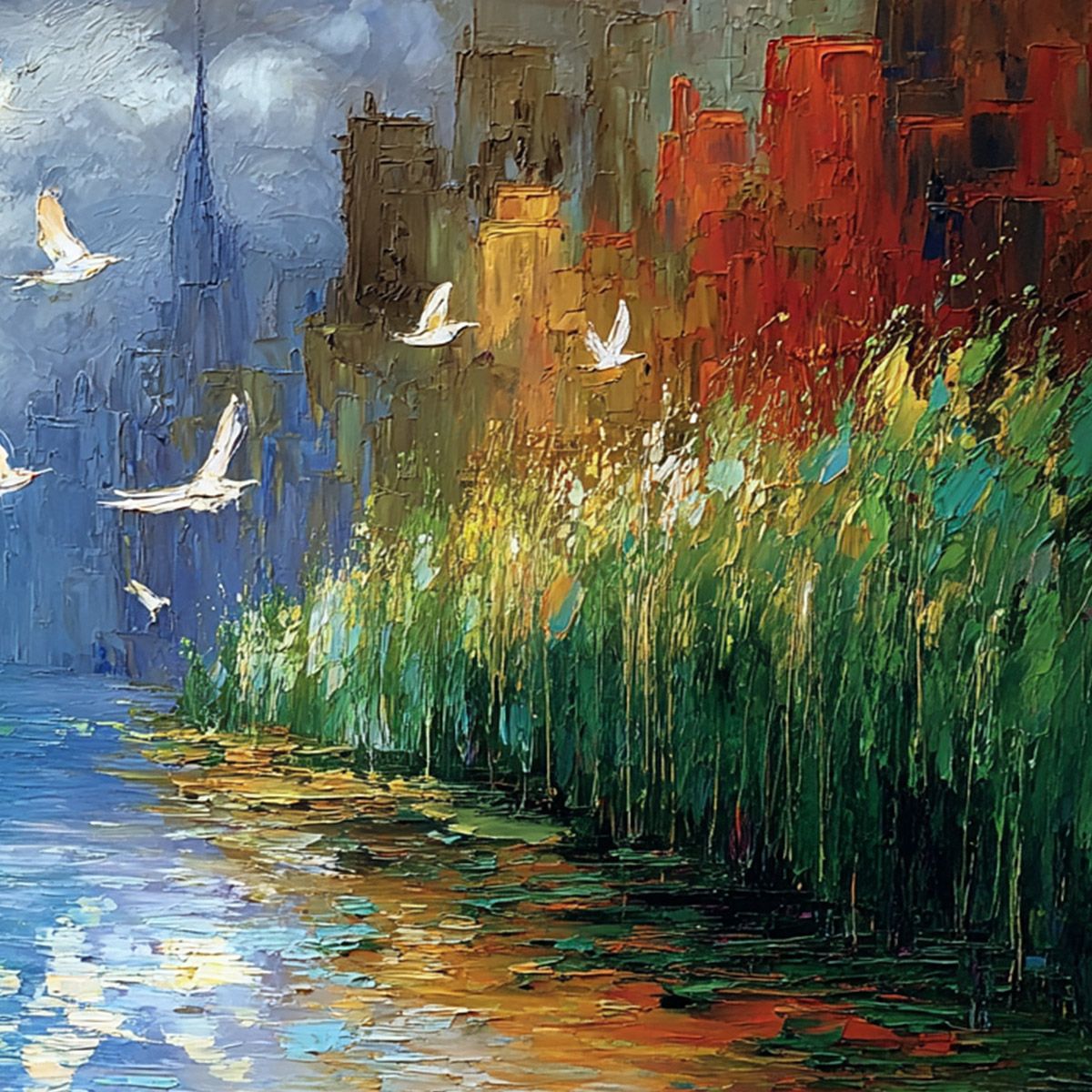 URBAN EXODUS: Colorful Abstract Cityscape Painting with Palette Knife Texture - Image 5