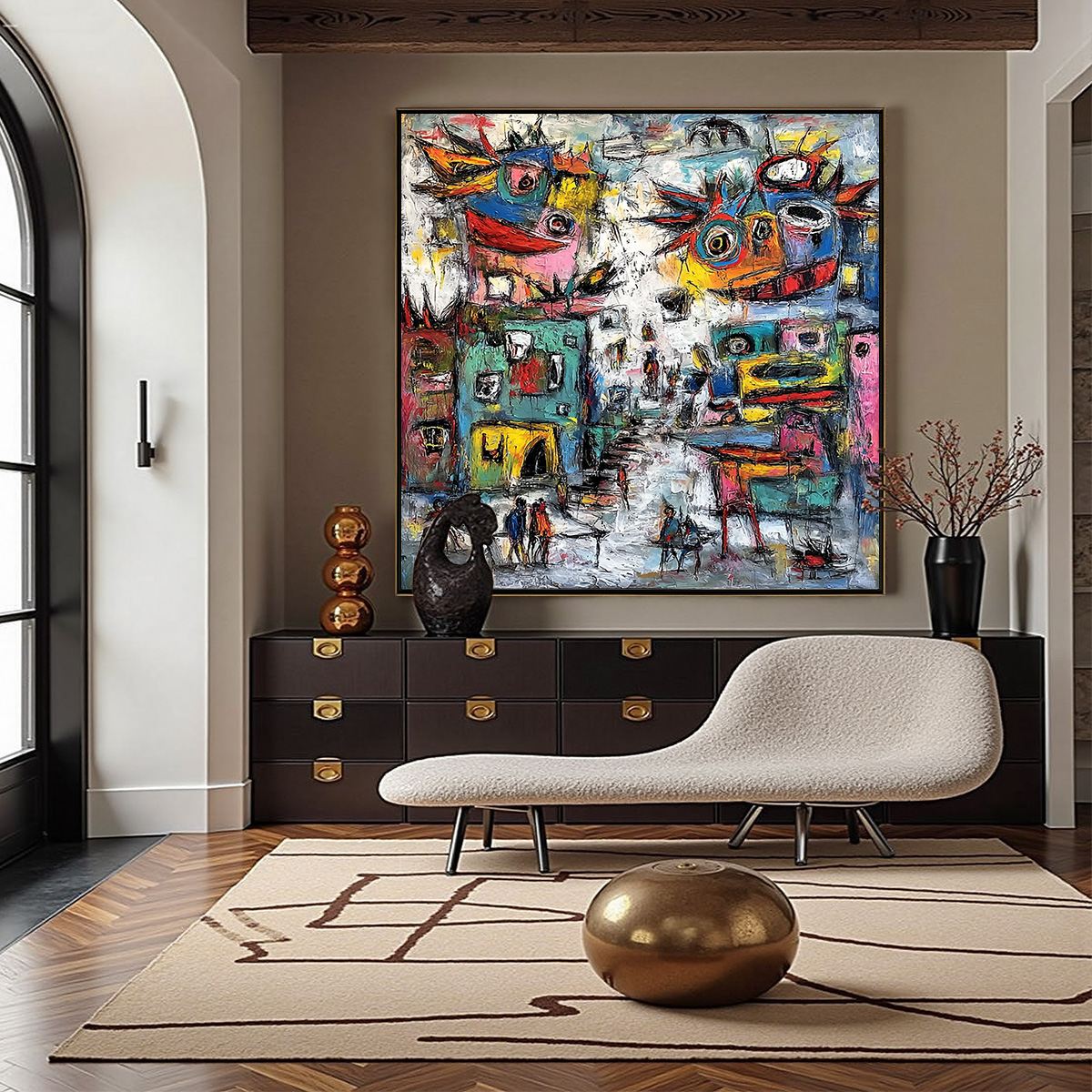 URBAN FANTASIA: Vibrant and Textured Abstract Cityscape Painting - Image 2