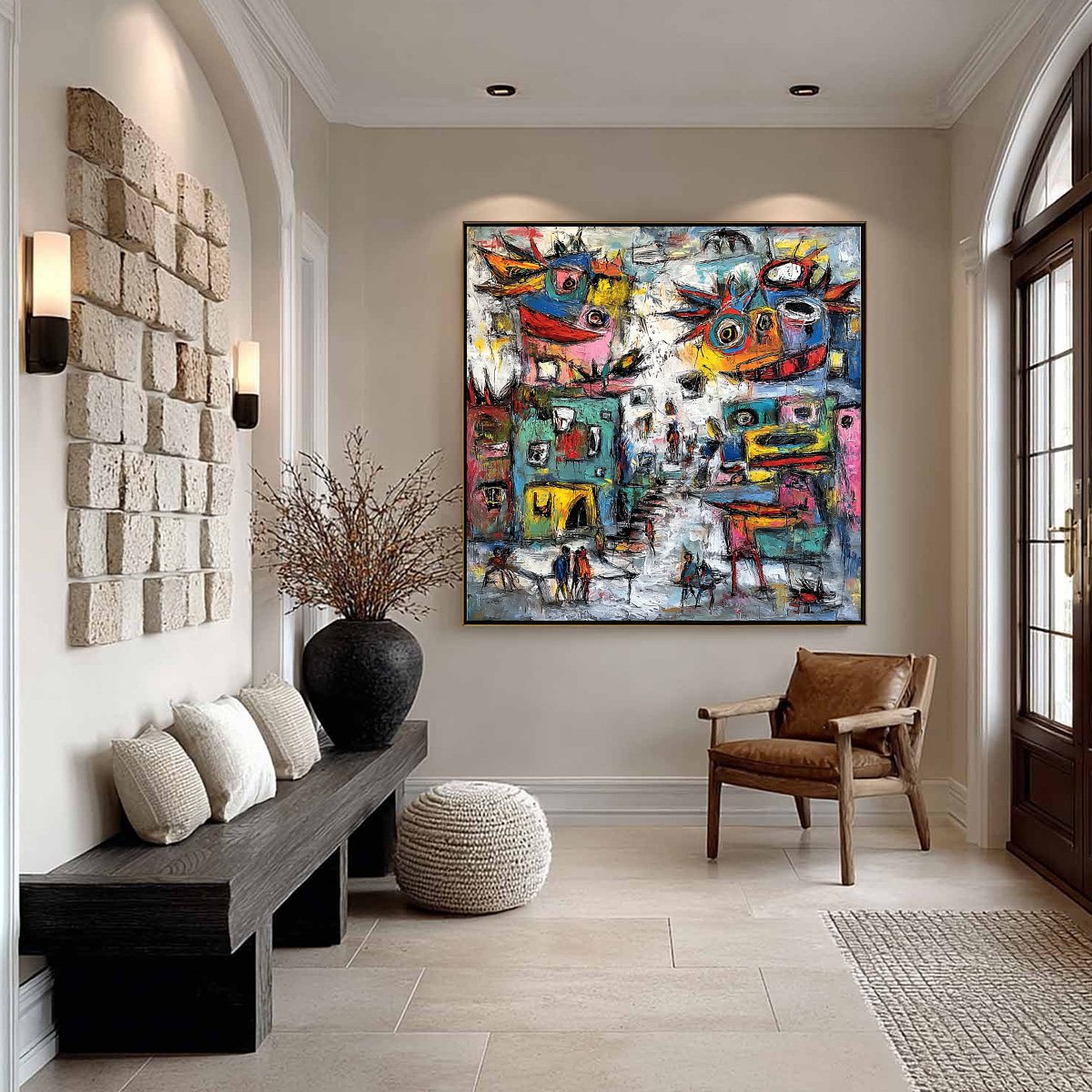 URBAN FANTASIA: Vibrant and Textured Abstract Cityscape Painting - Image 6