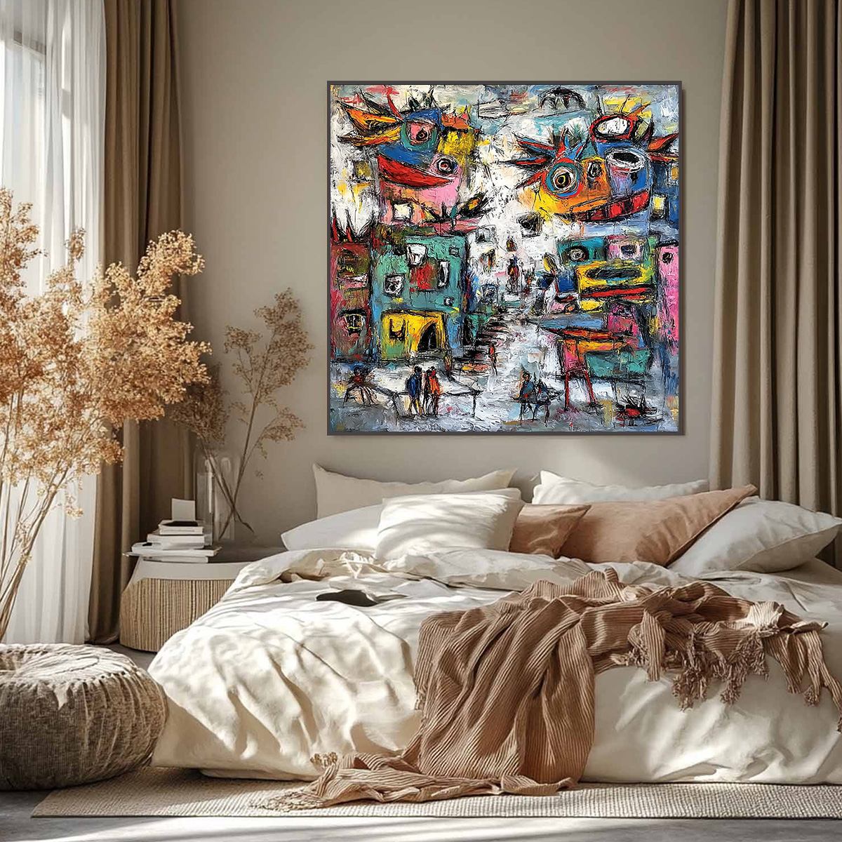 URBAN FANTASIA: Vibrant and Textured Abstract Cityscape Painting - Image 4