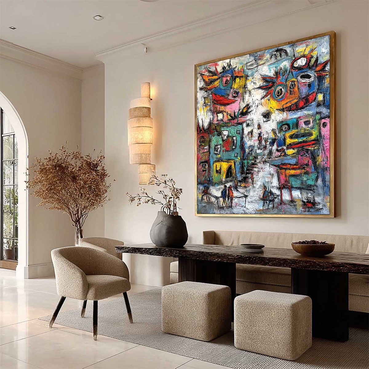 URBAN FANTASIA: Vibrant and Textured Abstract Cityscape Painting - Image 8